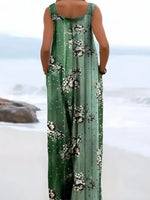 Plus Size All Over Print Floral Button Design Overall, Bohemian Casual Sleeveless Wide Leg Jumpsuit for Beach Vacation, Womenswear for Summer