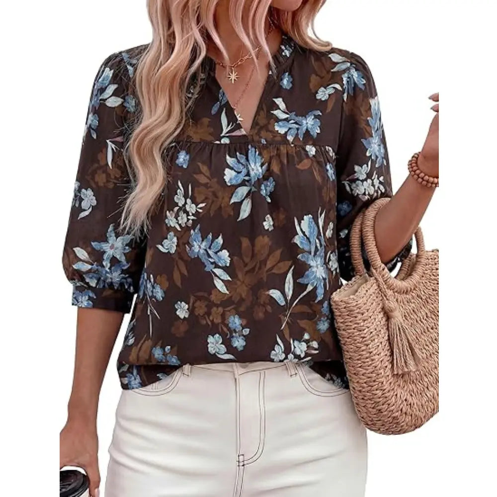 Women's Summer Floral Blouses Dressy Casual Half Sleeve V Neck Going Out Boho Tops Spring Fashion Clothing