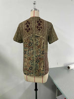 Women's Vintage Ethnic Pattern Art Print Casual Short-sleeve Washed Cotton Denim Shirt
