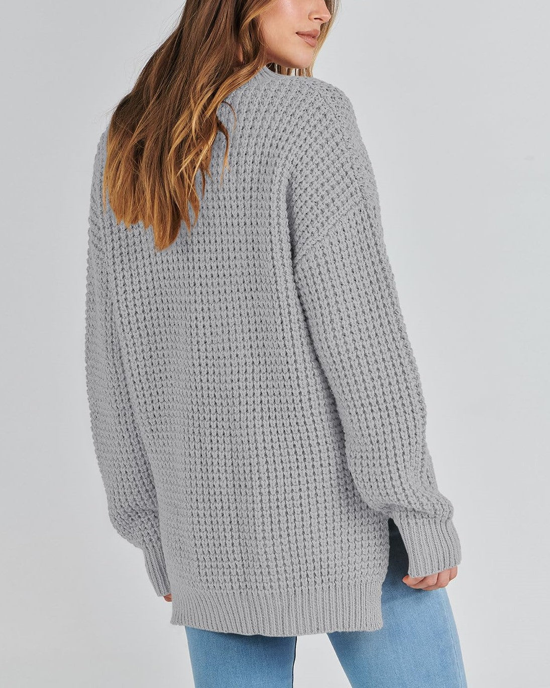 Women's Waffle Side Slit Knit Sweater