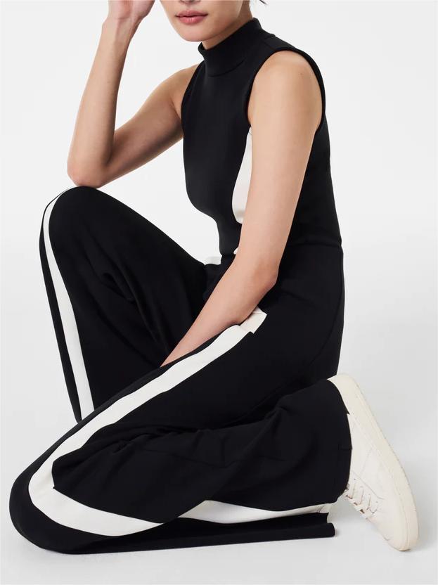 Mock Neck Striped Track Jumpsuit