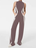 Mock Neck Striped Track Jumpsuit