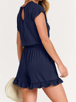Women's Ruffle Hem Casual One Piece Pockets Romper
