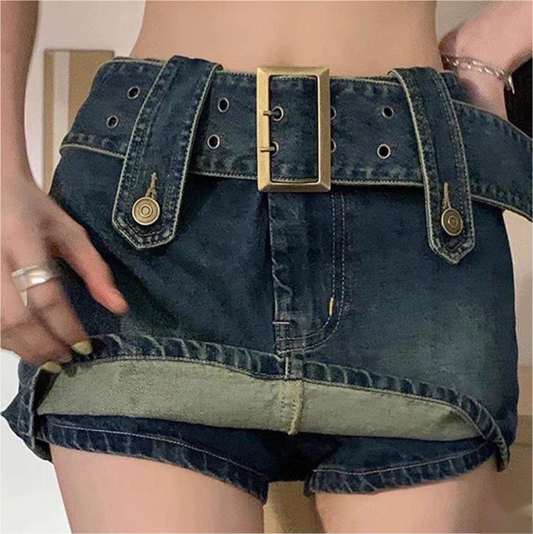 Vintage High Waist Belt Denim Skirt