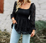 Square Collar Long Top Spring Shirt Female