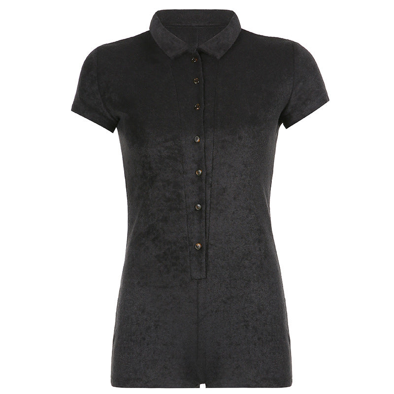 Women's Collar Button Front Short Sleeve One Piece Romper