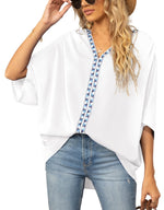 Summer New Women's Bat Sleeve V-neck T-shirt