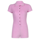 Women's Collar Button Front Short Sleeve One Piece Romper