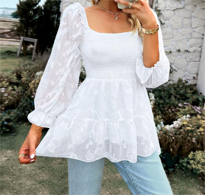 Square Collar Long Top Spring Shirt Female