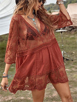 Women's Lace Bathing Suit Cover Up V-Neck Coverups