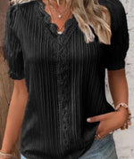 V Neck Plain Lace Elegant Shirt