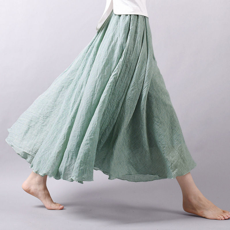 SOLID COLOR NATIONAL STYLE COTTON LINEN SKIRT