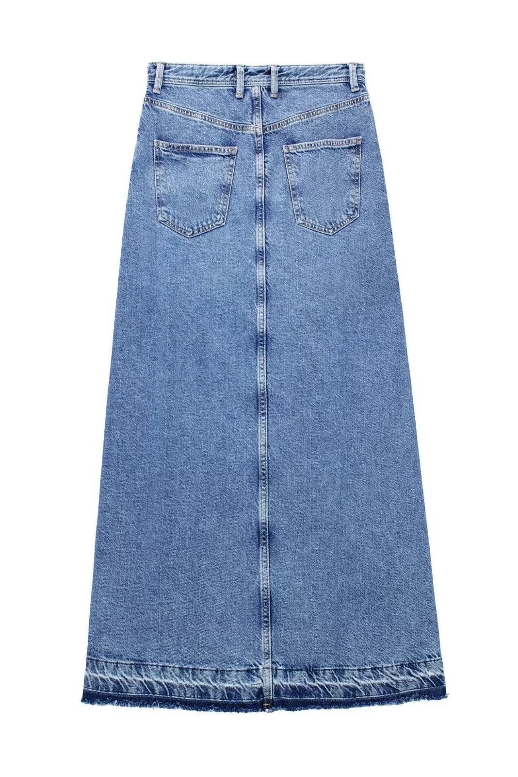 Front Slit Fringe Denim Skirt