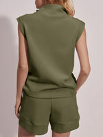 Women's Summer Half Zip Sleeveless Two-Piece Shorts Set