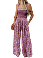 Womens Overalls Casual Floral Print Sleeveless Jumpsuit with Pockets