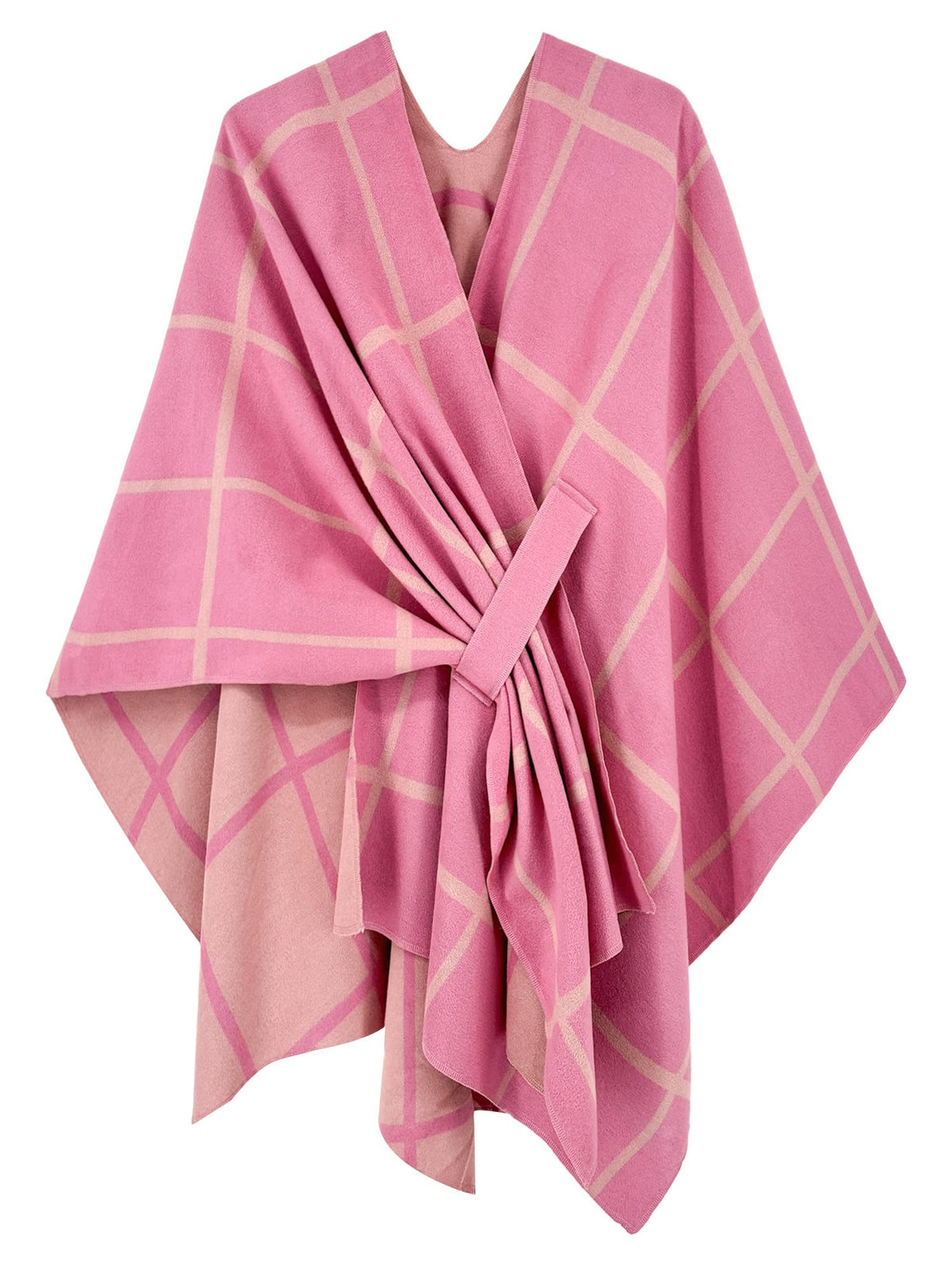 Women's Windowpane Reversible Capes Cardigan Shawls