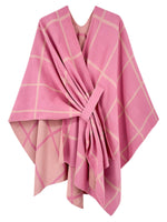 Women's Windowpane Reversible Capes Cardigan Shawls