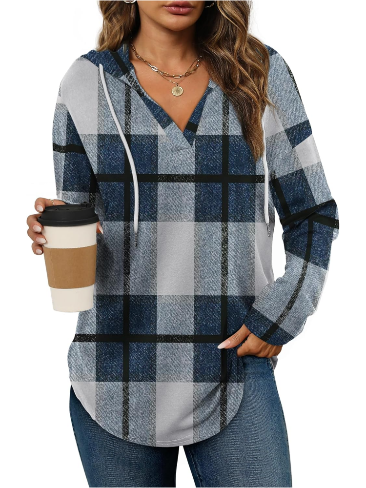 Women's Long Sleeve Plaid Oversized Hoodie