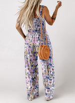 Womens Overalls Casual Floral Print Sleeveless Jumpsuit with Pockets