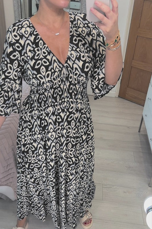 New Bohemian Casual Print V-neck Long Dress
