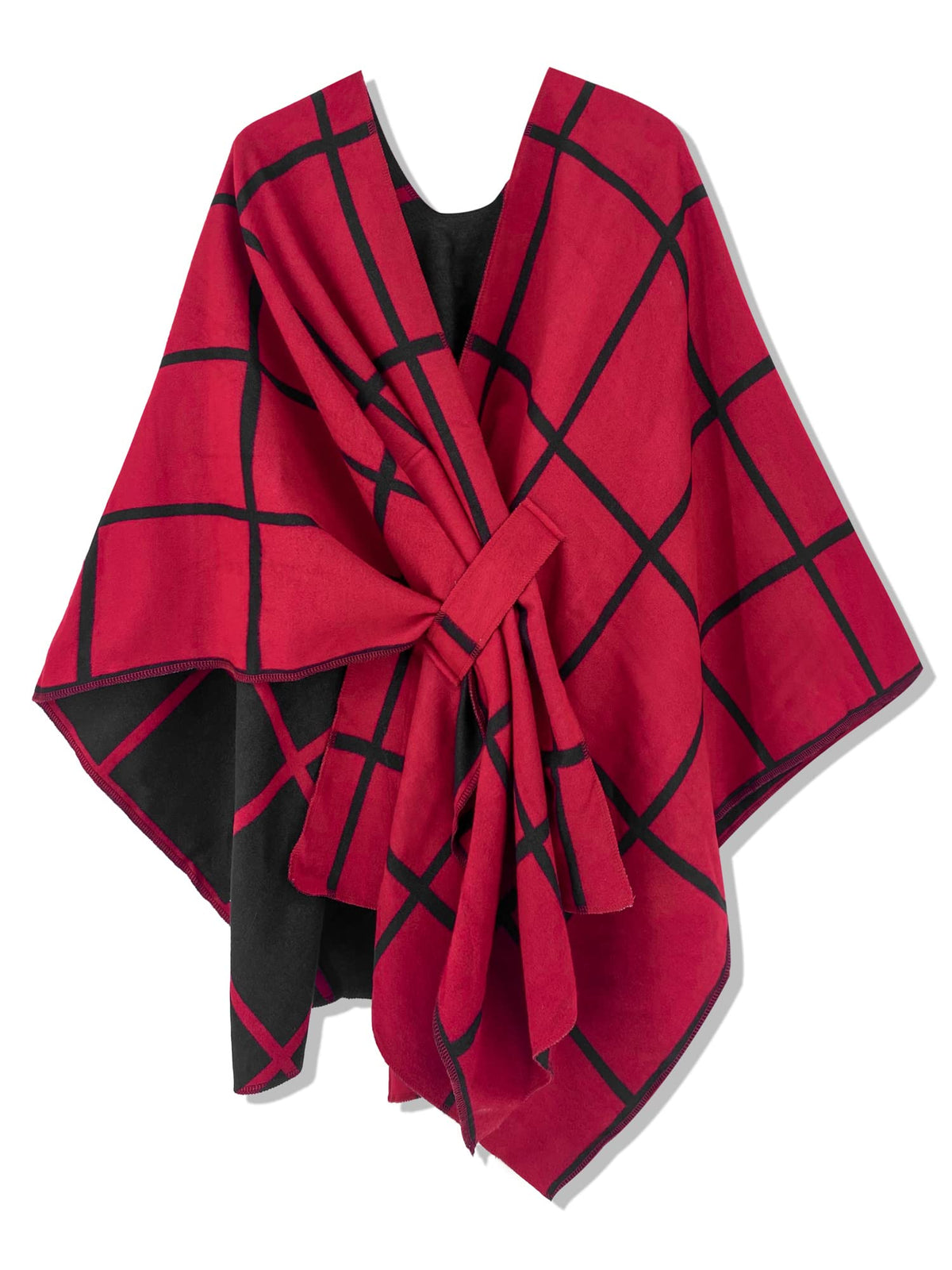 Women's Windowpane Reversible Capes Cardigan Shawls
