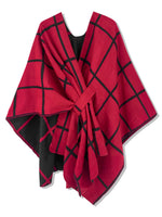 Women's Windowpane Reversible Capes Cardigan Shawls
