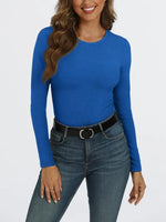 Round Neck Stretch Slim Ribbed Basic Shirts