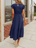 Women's Summer Casual Flutter Short Sleeve SmockedMidi Dress