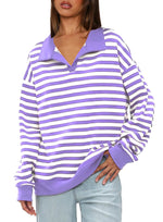 Women's Oversized Contrast Long Sleeve Striped Sweatshirts