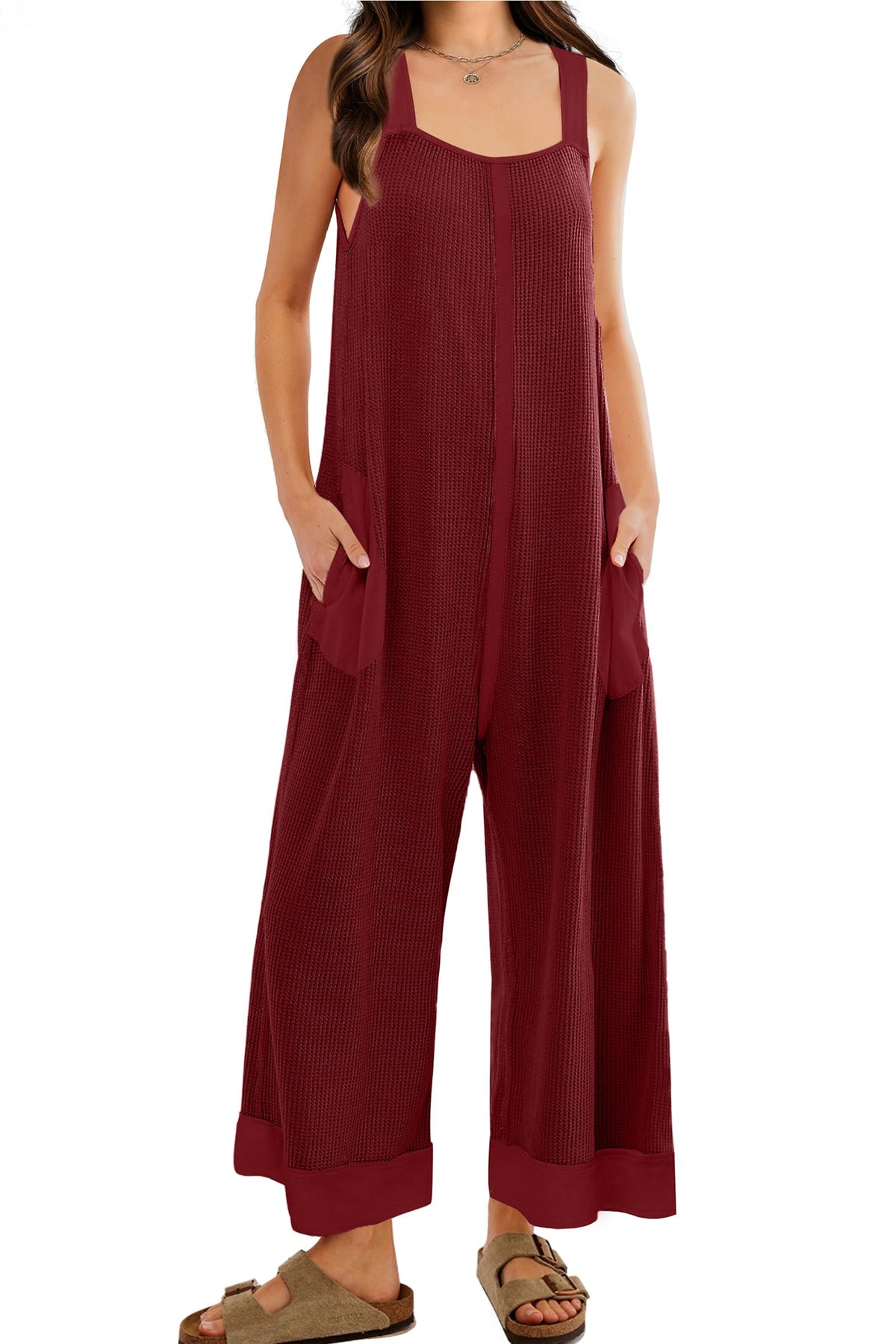 Women's Waffle Knit Wide Leg Jumpsuits