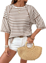Women Stripe Textured Knit Split Hem Top