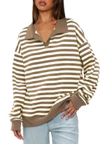 Women's Oversized Contrast Long Sleeve Striped Sweatshirts