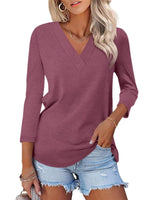 Women's 3/4 Length Sleeves V Neck Basic Tops