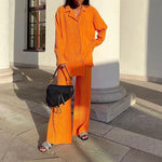 Causal Set Loose Button-Down Shirt and Pleated Wide Leg Pants