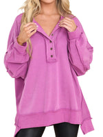 Women's Oversized Casual Buttoned Henley Sweatshirt