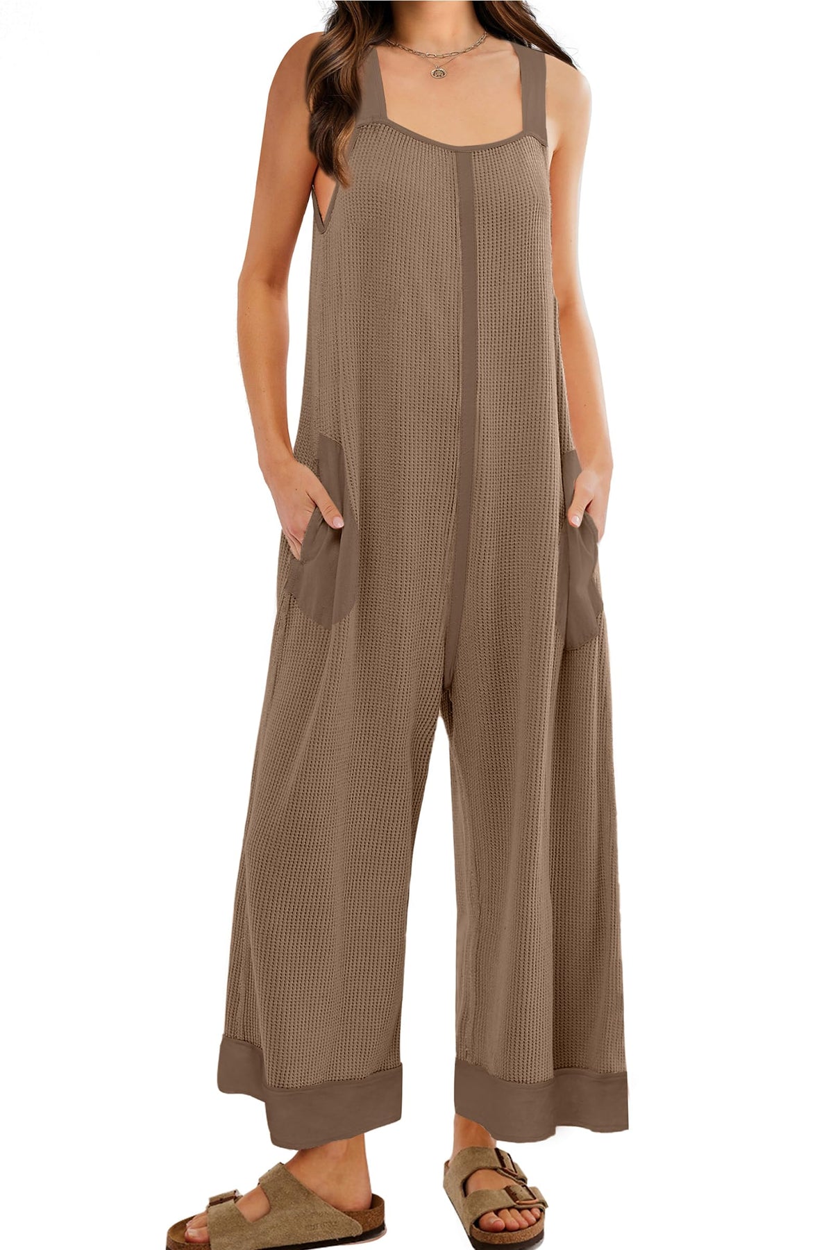Women's Waffle Knit Wide Leg Jumpsuits