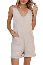 Women's Casual Adjustable Denim Romper with Pockets