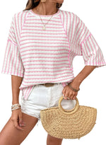 Women Stripe Textured Knit Split Hem Top