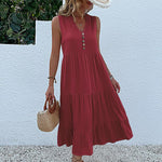 Button Detail Layered Hem Smock Dress