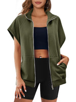 Sleeveless Oversized Casual Zip Sweatshirt with Pockets