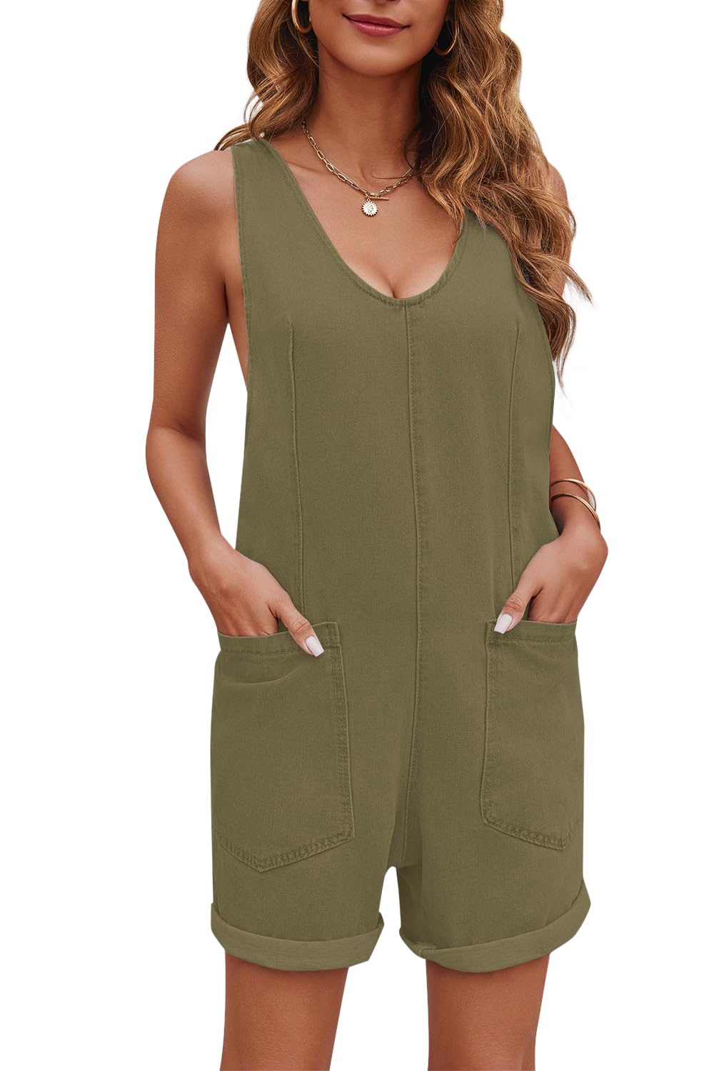 Women's Casual Adjustable Denim Romper with Pockets