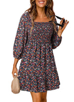 Women's Square Neck Smocked Boho Floral Dress