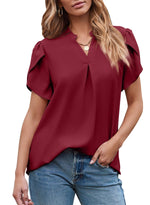 Women's Dressy Casual V Neck Cute Loose Petal Short Sleeve T-Shirts