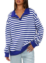 Women's Oversized Contrast Long Sleeve Striped Sweatshirts
