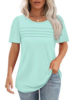 Women's Short Sleeve Pleated Front Scooped Neck T-shirts