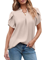 Women's Dressy Casual V Neck Cute Loose Petal Short Sleeve T-Shirts