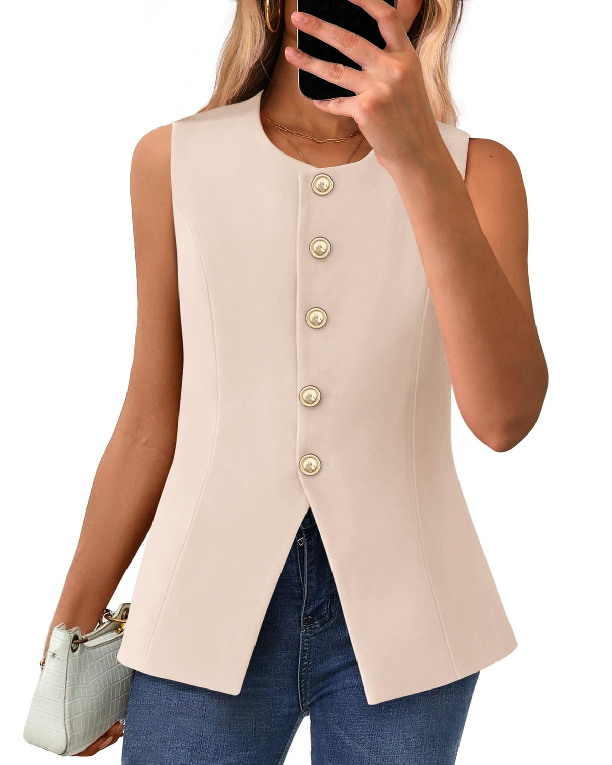 Women's Sleeveless Button-Down Blazer Vest