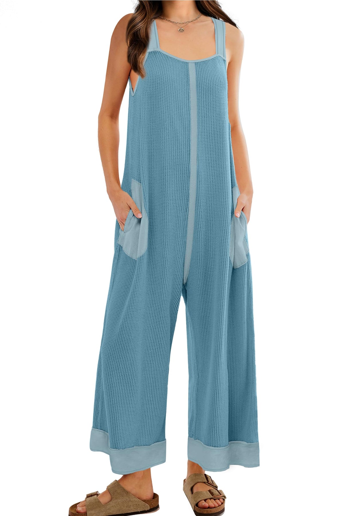 Women's Waffle Knit Wide Leg Jumpsuits