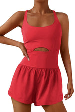 Crisscross Backless Cutout Tank Athletic Romper