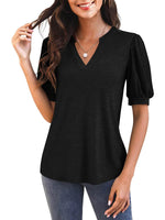 Women's V Neck Puff Sleeve Basic T-shirt